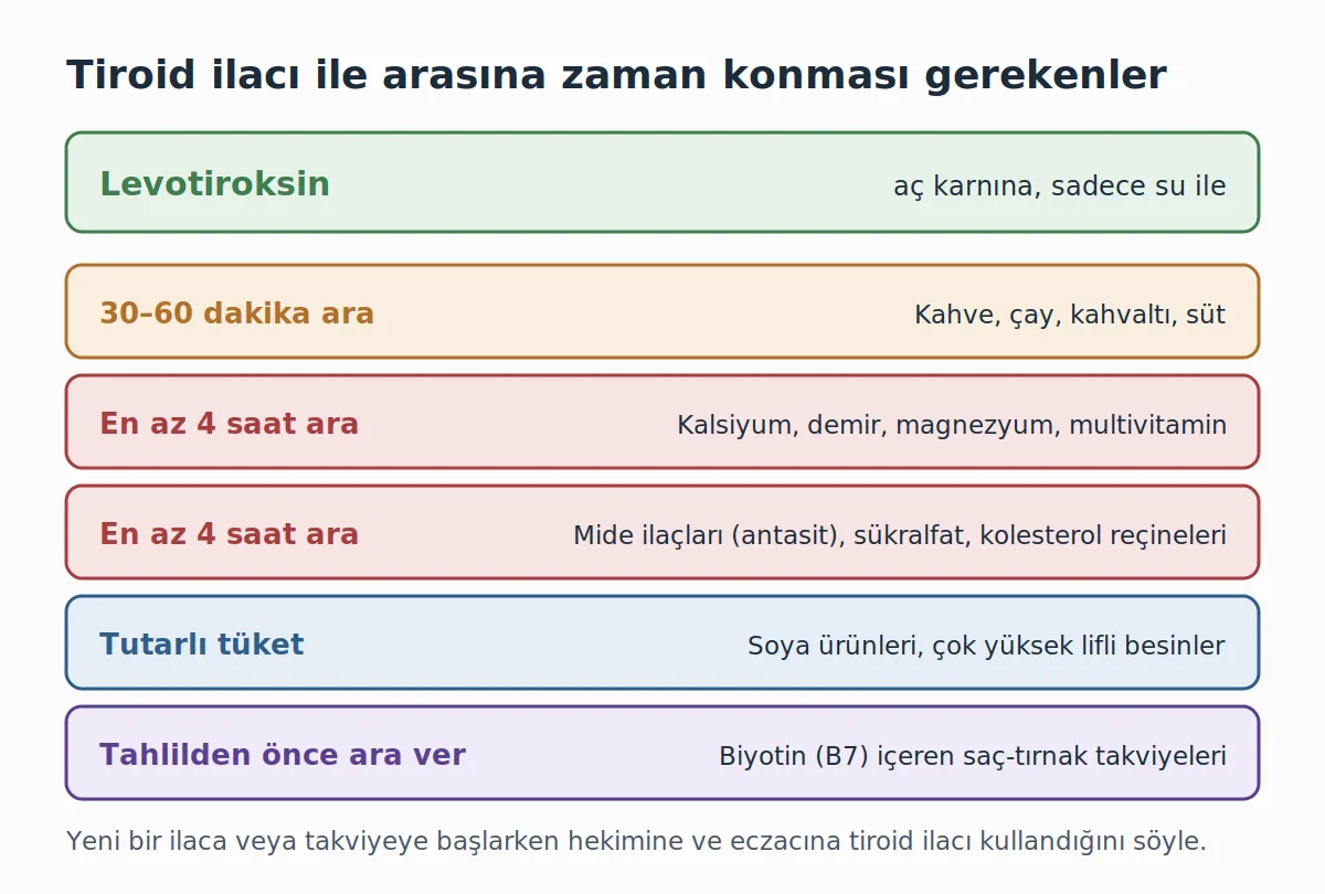 Levotiroksin ile arasına zaman konması gereken ilaç, besin ve takviyeler