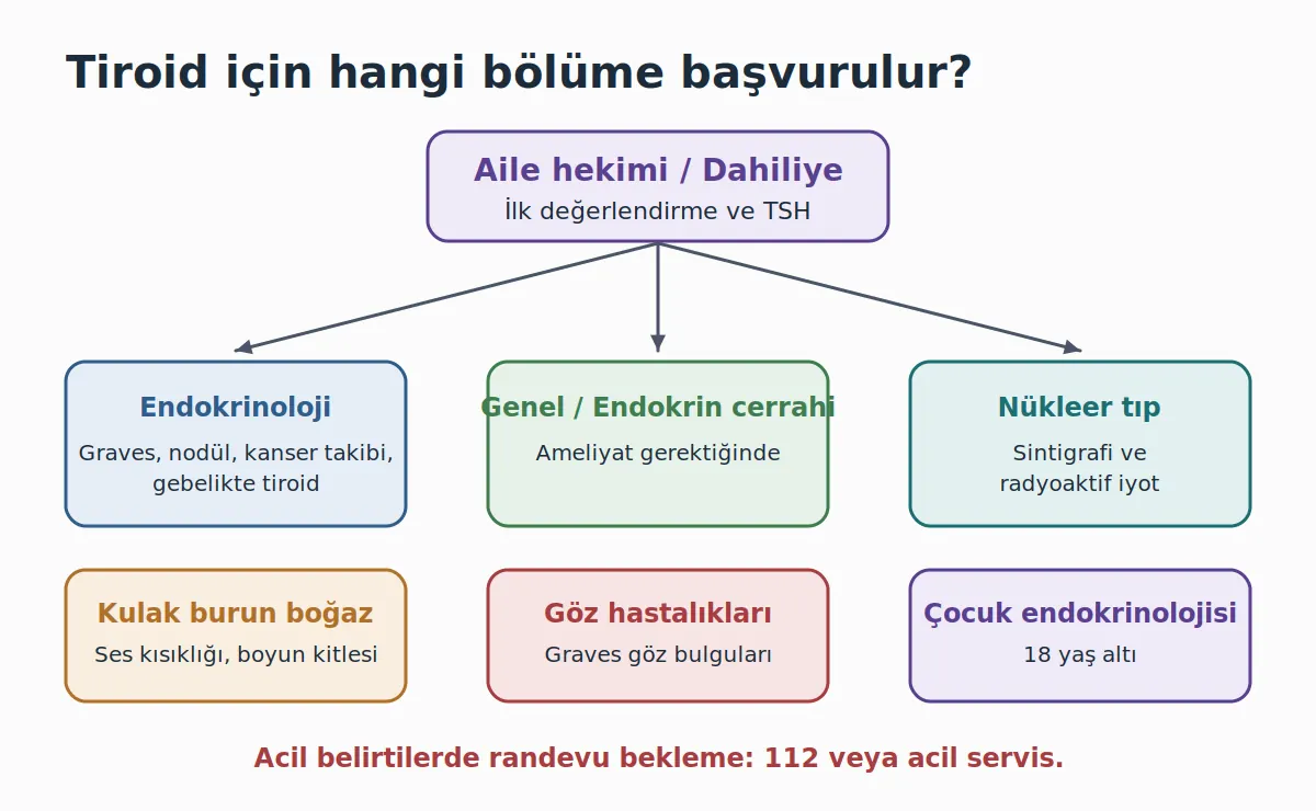 Tiroid şikâyetlerinde başvurulacak bölümler akış şeması